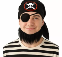 Kit pirata: bandana, benda sull'occhio e barba