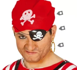 Kit pirata: bandana, benda sull'occhio e orecchini