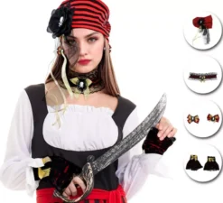Kit pirata: copricapo, girocollo, orecchini e guanti
