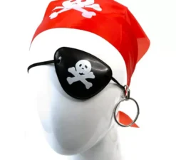 Kit pirata rosso: sciarpa, toppa e orecchini