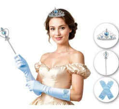 Kit Principessa Blu per adulti: Guanti, Corona e Scettro