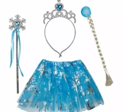 Kit Principessa del Ghiaccio per bambini: gonna, fascia per capelli, capelli e bacchetta magica