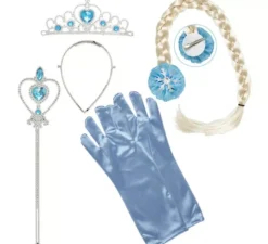Kit principessa delle nevi per bambini: diadema, treccia, guanti e barra magica