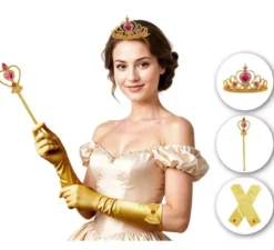 Kit Principessa d'Oro per adulti: Guanti, Corona e Scettro