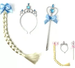 Kit principessa per bambini 2 colori assortiti: cerchietto, bacchetta e treccia