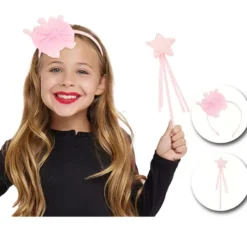 Kit principessa rosa per bambini: fascia e bacchetta magica