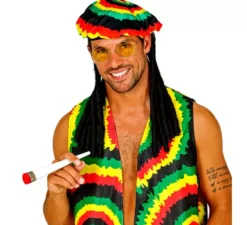 Kit Rastafari: Cappello con dreadlocks, Occhiali e Sigaro