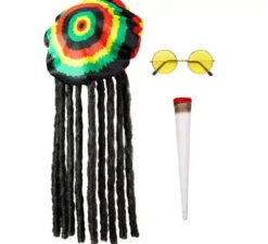 Kit Rastafari: Cappello con dreadlocks, Occhiali e Sigaro