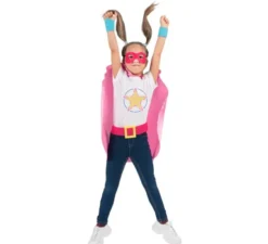 Kit rosa da supereroe per bambini: maschera, mantello e cintura