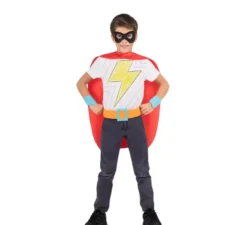 Kit rosso da supereroe per bambini: maschera, mantello e cintura