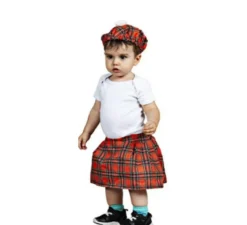 Kit scozzese rosso baby: cappello e gonna