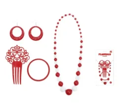 Kit Sevillana rosso e bianco: pettine, collana, orecchini e braccialetto