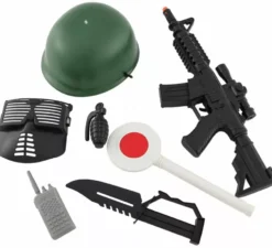 Kit soldato militare con casco e fucile di plastica