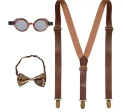 Kit Steampunk: occhiali, bretelle e papillon