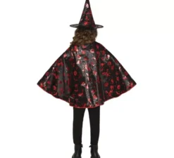 Kit Strega Nero e Rosso per Bambini: Mantello e Cappello