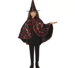 Kit Strega Nero e Rosso per Bambini: Mantello e Cappello