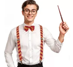 Kit Studente di Magia per Adulti: Bretelle e Papillon a Righe
