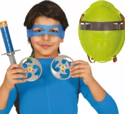 Kit Tartaruga Verde per bambini: Guscio, Spada, Maschera e Shuriken