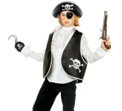 Kit Teschio Pirata per bambini: gilet, cappello, toppa, orecchini e gancio
