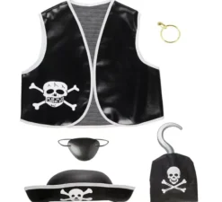 Kit Teschio Pirata per bambini: gilet, cappello, toppa, orecchini e gancio