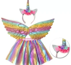 Kit unicorno arcobaleno per bambini: cerchietto, ali e tutù