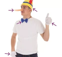 Kit uomo di legno: cappello, naso, papillon e guanti