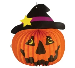 Lanterna di carta zucca con cappello da strega 28 cm