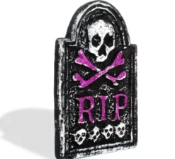 Lapide con teschio in schiuma RIP viola 17x28 cm
