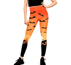 Leggings arancioni a forma di zucca per donna
