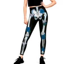 Leggings blu con motivo floreale e scheletro per donna