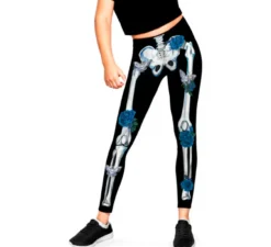 Leggings blu con motivo floreale scheletrico per ragazze
