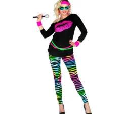 Leggings con stampa leopardata multicolore al neon degli anni '80