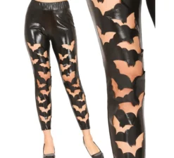 Leggings in ecopelle pipistrelli neri da donna