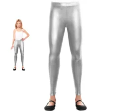 Leggings metallizzati argento da ragazza