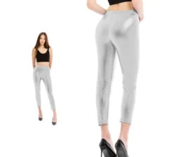 Leggings metallizzati argento per donna