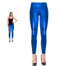 Leggings metallizzati blu scuro da donna