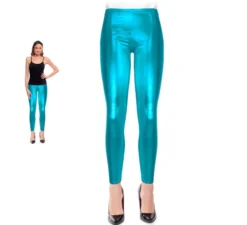 Leggings metallizzati turchesi da donna