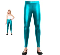 Leggings metallizzati turchesi per bambina