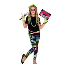 Leggings multicolore al neon con stampa animalier per bambini anni '80