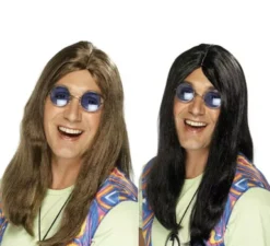 Lunga parrucca hippy con riga centrale per uomo in vari colori