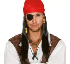 Lunga parrucca nera e sciarpa da pirata