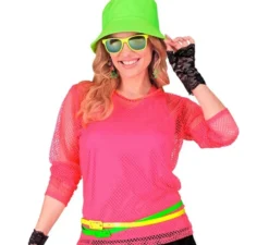 Maglietta a maniche lunghe in rete rosa neon da donna