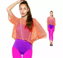 Maglietta arancione in rete anni '80 da donna