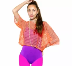 Maglietta arancione in rete anni '80 da donna