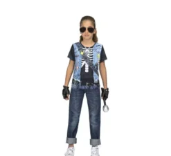 Maglietta costume scheletro rocker per bambina