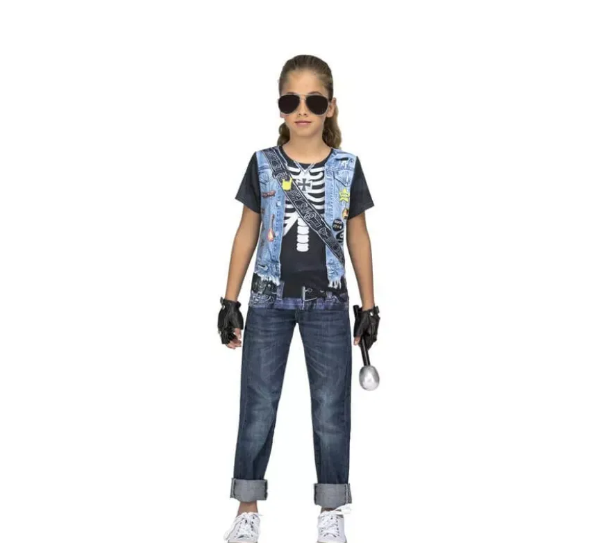 Maglietta costume scheletro rocker per bambina