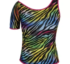 Maglietta da donna con stampa zebra multicolore in stile anni '80