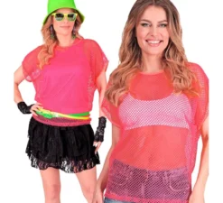 Maglietta da donna in rete rosa neon