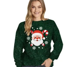 Maglione natalizio con glitter da donna e Babbo Natale