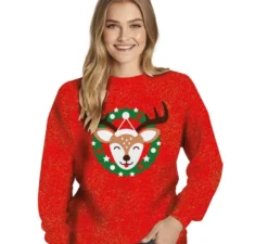 Maglione natalizio con renna glitterata da donna